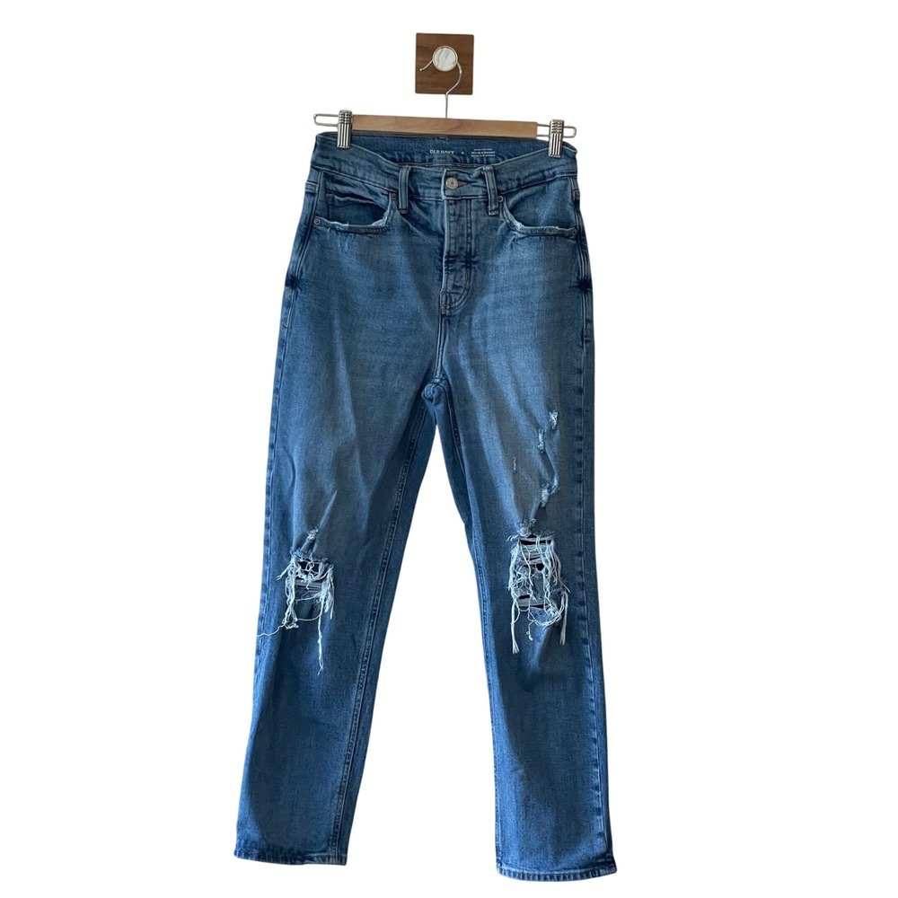 Old Navy Sky-Hi Straight Leg Jeans Size 4 Ripped Distressed Extra High Rise
